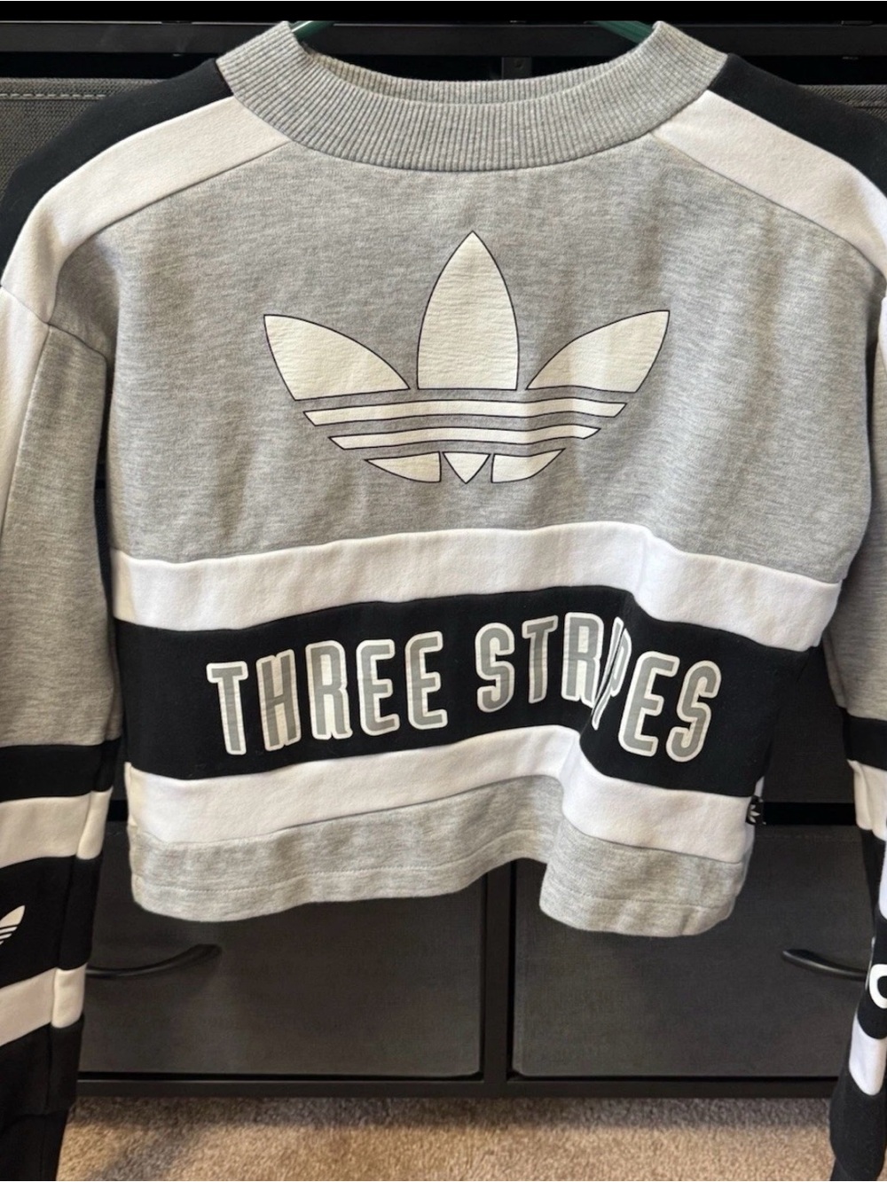 adidas Grey Ribbed Collar Sweatshirt with Blue Trefoil Tag